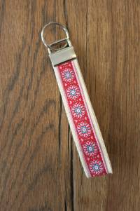Baumwollschl&uuml;sselband - breit - Blumen rot